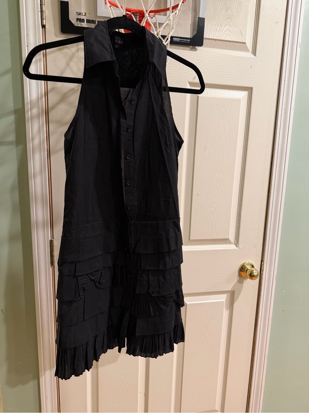 Very J Black Sleeveless Button-Front Tiered Dress